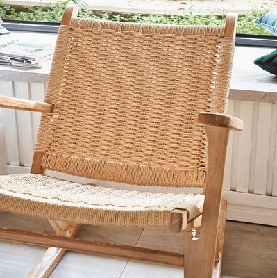 Add a Touch of Elegance to Your Outdoor Lounge with Vintage Woven Rope Solid Wood Rocking Chair