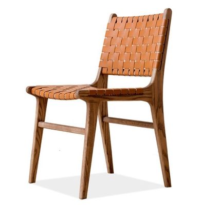 Modern Leisure Dining Chair Woven Leather Solid Wood for Dining Room Furniture