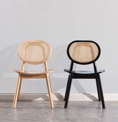 Vintage Luxury Hotel Rattan Solid Wood Furniture Dining Chair for Restaurant in Black