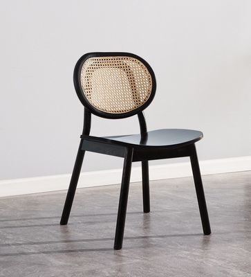Vintage Luxury Hotel Rattan Solid Wood Furniture Dining Chair for Restaurant in Black