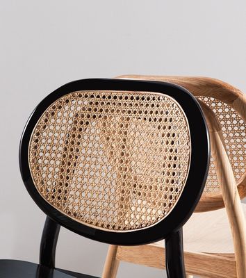 Vintage Luxury Hotel Rattan Solid Wood Furniture Dining Chair for Restaurant in Black