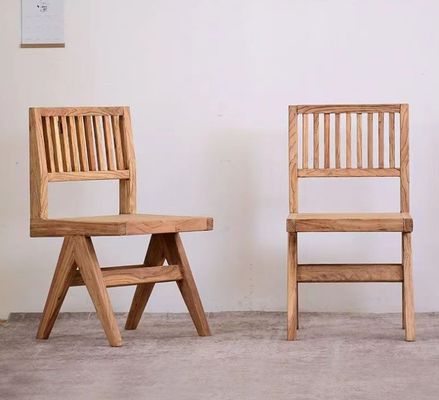 Vintage Luxury Elm Solid Wood Dining Chair in Walnut Finish for Customized Designs Furniture