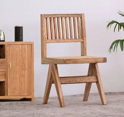 Vintage Luxury Elm Solid Wood Dining Chair in Walnut Finish for Customized Designs Furniture