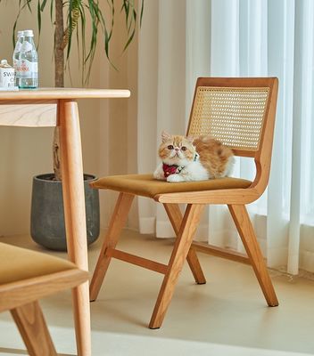 Home Furniture Lacquered Finish Solid Wood Dining Chair With Cushion And Natural Rattan Backrest For Modern Design Furniture
