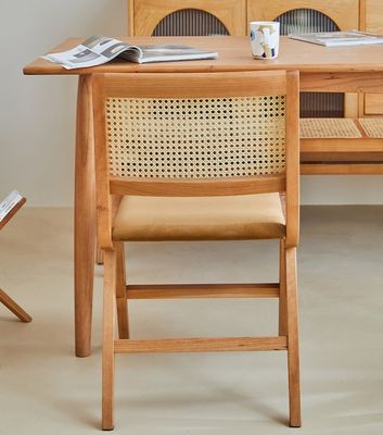 Home Furniture Lacquered Finish Solid Wood Dining Chair With Cushion And Natural Rattan Backrest For Modern Design Furniture