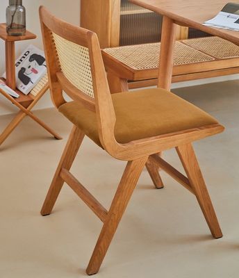 Home Furniture Lacquered Finish Solid Wood Dining Chair With Cushion And Natural Rattan Backrest For Modern Design Furniture