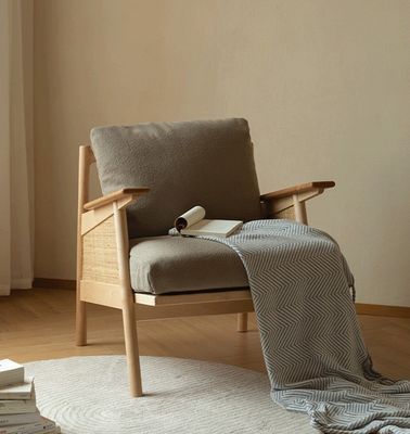 Home Furniture General Nordic Lounge Wood Sofa Chair with Down Feather Cushion Natural Woven Rattan Solid Wood Chair