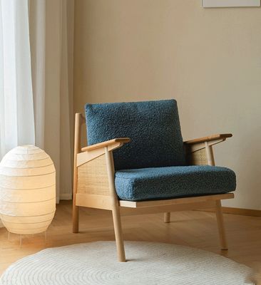 Home Furniture General Nordic Lounge Wood Sofa Chair with Down Feather Cushion Natural Woven Rattan Solid Wood Chair