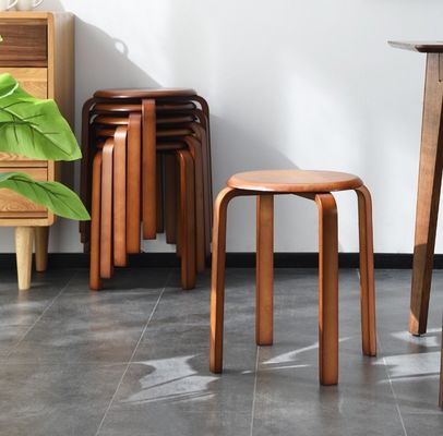 OEM Service Accepted Fashion Simple Stool Modern Household Small Round Solid Wood Stackable Chairs Wood Stool Curved Wood Stool