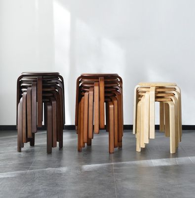 OEM Service Accepted Fashion Simple Stool Modern Household Small Round Solid Wood Stackable Chairs Wood Stool Curved Wood Stool