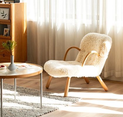 Armrest Nordic Lounge Wood Sofa Leisure Chair Solid Wood Artificial Lamb Wool Sofa Chair With Armrest Customized Designs