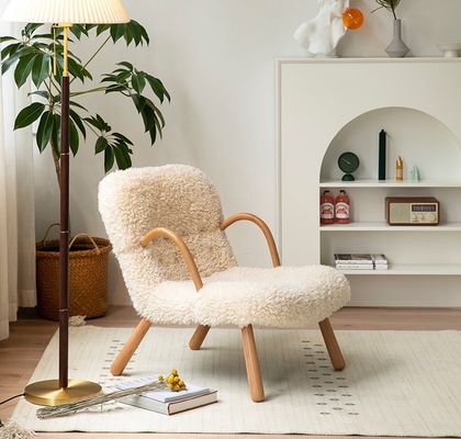 Armrest Nordic Lounge Wood Sofa Leisure Chair Solid Wood Artificial Lamb Wool Sofa Chair With Armrest Customized Designs