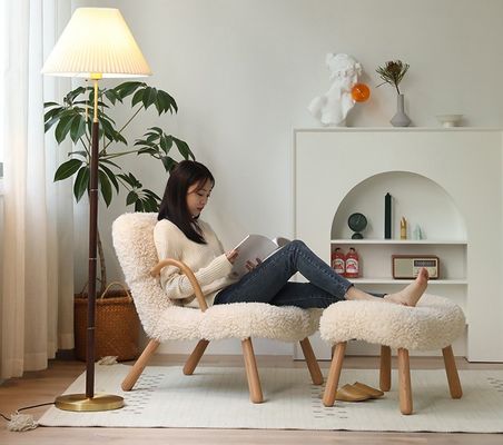 Armrest Nordic Lounge Wood Sofa Leisure Chair Solid Wood Artificial Lamb Wool Sofa Chair With Armrest Customized Designs