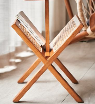 Solid Wood Square Side Table with Woven Rattan Book Shelf Lacquered and Durable Construction