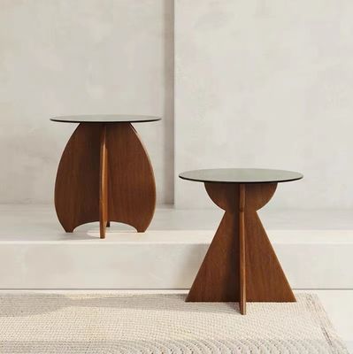 Solid Wood Round Side Glass Top Table Coffee Table For Living Room Design General Home Furniture Lacquered Finish