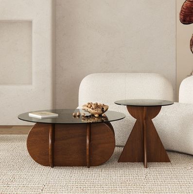 Solid Wood Round Side Glass Top Table Coffee Table For Living Room Design General Home Furniture Lacquered Finish
