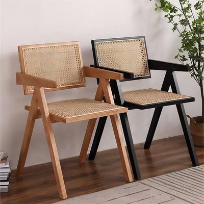 Nature Color Modern Solid Wood Rattan Dining Arm Chair with Modern Design