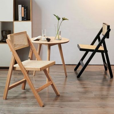 NO Folded Modern Solid Wood Chair with Rattan Dining Folding Rattan Chair in Nature Popular Colors