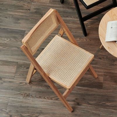 NO Folded Modern Solid Wood Chair with Rattan Dining Folding Rattan Chair in Nature Popular Colors