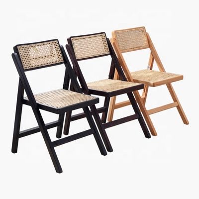 NO Folded Modern Solid Wood Chair with Rattan Dining Folding Rattan Chair in Nature Popular Colors