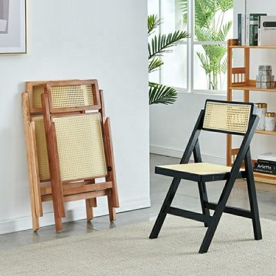 NO Folded Modern Solid Wood Chair with Rattan Dining Folding Rattan Chair in Nature Popular Colors