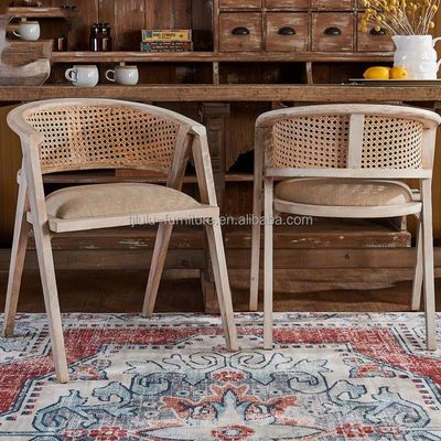 Hotel Nordic Solid Wood Wicker Rattan Back Dining Chair Living Room Rattan Armchair