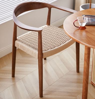 Vintage Luxury Hotel Dining Chair with Woven Cord Seat and Solid Wood Construction