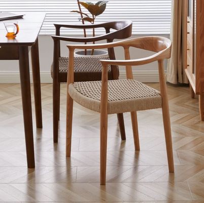 Vintage Luxury Hotel Dining Chair with Woven Cord Seat and Solid Wood Construction