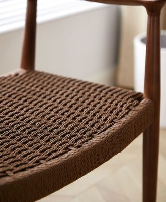 Vintage Luxury Hotel Dining Chair with Woven Cord Seat and Solid Wood Construction