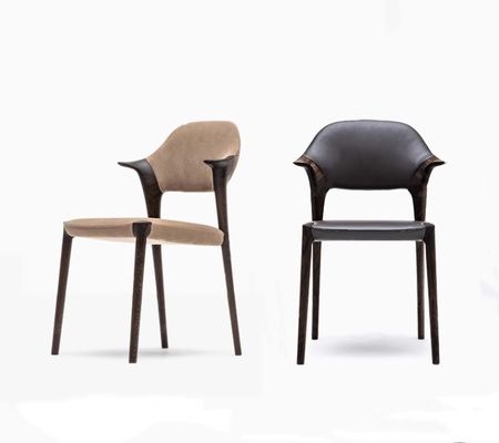 Upgrade Your Dining Space with Italian Modern Solid Wood Dining Chair Armrests in Black/Brown Leather or Deerskin Velvet