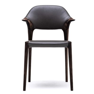 Upgrade Your Dining Space with Italian Modern Solid Wood Dining Chair Armrests in Black/Brown Leather or Deerskin Velvet