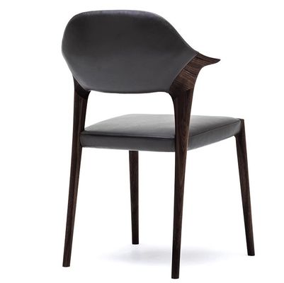 Upgrade Your Dining Space with Italian Modern Solid Wood Dining Chair Armrests in Black/Brown Leather or Deerskin Velvet