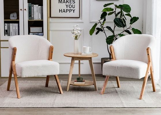 Wood Lamb Wool Dining Chairs in Modern Nordic Style W60*D68*H77CM Perfect for Living Room Nail Salon and Dining Room