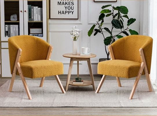 Wood Lamb Wool Dining Chairs in Modern Nordic Style W60*D68*H77CM Perfect for Living Room Nail Salon and Dining Room