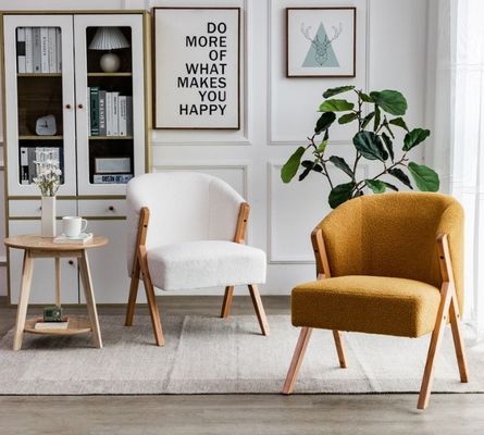 Wood Lamb Wool Dining Chairs in Modern Nordic Style W60*D68*H77CM Perfect for Living Room Nail Salon and Dining Room