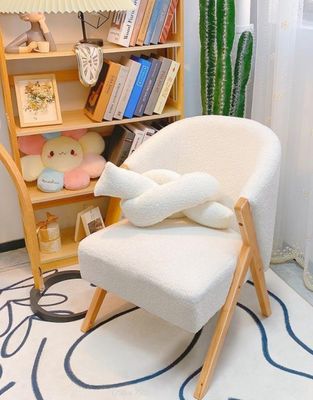 Wood Lamb Wool Dining Chairs in Modern Nordic Style W60*D68*H77CM Perfect for Living Room Nail Salon and Dining Room