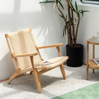 Solid Wood  Living Room Furniture with Nitrolacquer Armrest Sofa Chairs Woven