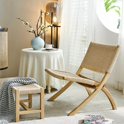 Hotel Living Room Furniture Nordic Style Solid Wood Leisure Chair with Woven Cord and Foldable Design