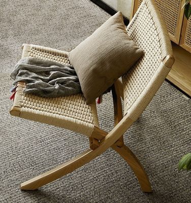 Hotel Living Room Furniture Nordic Style Solid Wood Leisure Chair with Woven Cord and Foldable Design