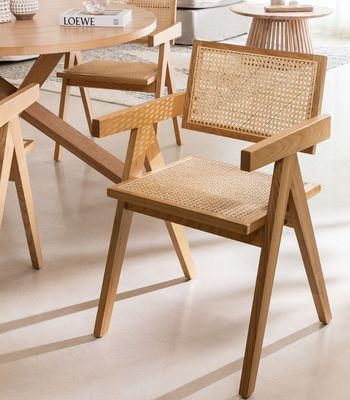 Customize Natural Sturdy Rattan Cover Material Modern Solid Wood Dining Chair for Restaurant Hotel