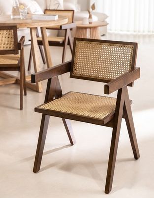 Customize Natural Sturdy Rattan Cover Material Modern Solid Wood Dining Chair for Restaurant Hotel