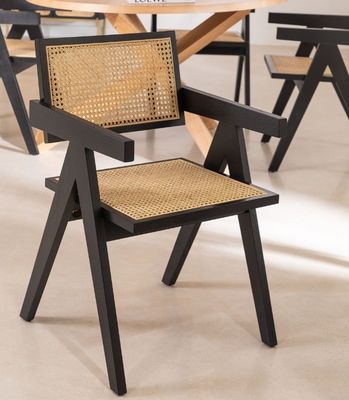 Customize Natural Sturdy Rattan Cover Material Modern Solid Wood Dining Chair for Restaurant Hotel