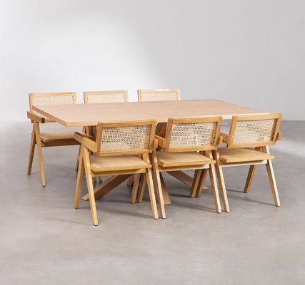 Customize Natural Sturdy Rattan Cover Material Modern Solid Wood Dining Chair for Restaurant Hotel
