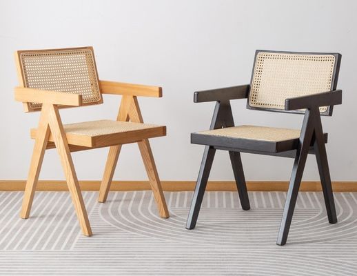 Wooden Cane Wicker Armrest Dining Chair for Contemporary Dining Room Furniture