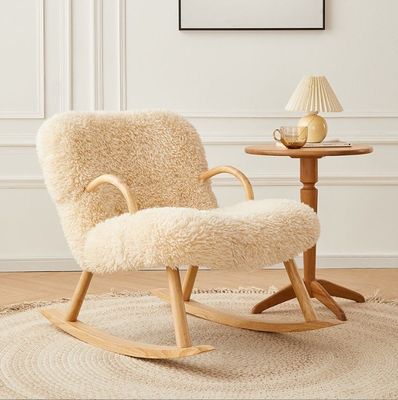 Nordic Special Modern Design Solid Wood Ash Frame Material Lamb Wool Upholstery Leisure Living Room Chair for Bedroom