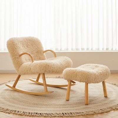 Nordic Special Modern Design Solid Wood Ash Frame Material Lamb Wool Upholstery Leisure Living Room Chair for Bedroom