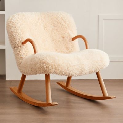 Nordic Special Modern Design Solid Wood Ash Frame Material Lamb Wool Upholstery Leisure Living Room Chair for Bedroom