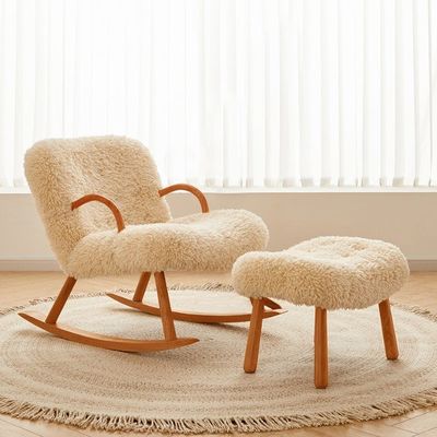 Nordic Special Modern Design Solid Wood Ash Frame Material Lamb Wool Upholstery Leisure Living Room Chair for Bedroom