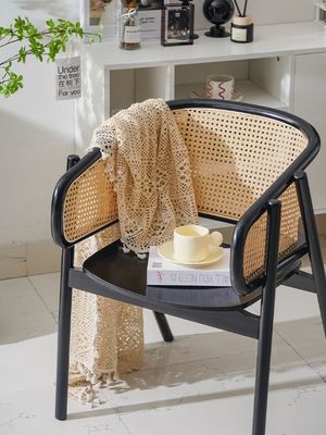 Sturdy Nitrolacquer Finish Japanese Design Solid Wood Rattan Dining Chairs for Restaurants and Dining Rooms 2023