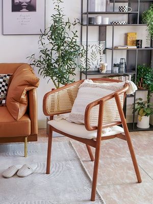 Sturdy Nitrolacquer Finish Japanese Design Solid Wood Rattan Dining Chairs for Restaurants and Dining Rooms 2023
